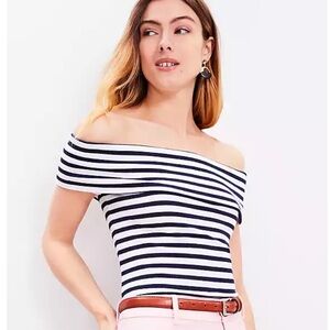 LOFT Stripe Ribbed Off The Shoulder Top